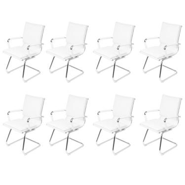 Imagem de Kit 8 Cadeiras para Escritorio Interlocutor Italiano Estofada em Sintético 3304 Branco