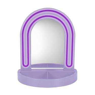 Imagem de InnoVibe Espelho de vaidade LED com bandeja, para mesa, penteadeira, espelho iluminado para maquiagem, espelho de penteadeira de dormitório com luzes, roxo