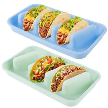 Imagem de 2 peças de placas de taco com divisórias de silicone de amido de milho, suporte de tortilha de milho, suporte de tortilha de milho com divisória e suporte de ranhura para 3 conchas de tacos, forno