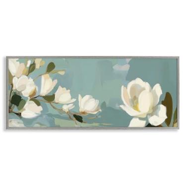 Imagem de Stupell Industries Água-marinha Magnólia Blossoms Gray Framed Giclee Art Design por Elara Yasna, 13 x 30