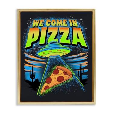 Imagem de Stupell Industries We Come In Pizza Aliens Gold Framed Floater Canvas Wall Art Design por Jedco Brands, Inc., 21 x 17