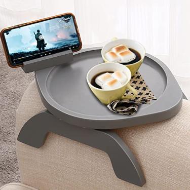 Imagem de SINWANT Mesa de braço de sofá, mesa de braço de bambu para braço, mesa de braço de cadeira com suporte de telefone de 360°, mesa lateral de sofá, bandeja de TV, bandeja de mesa de apoio de braço para