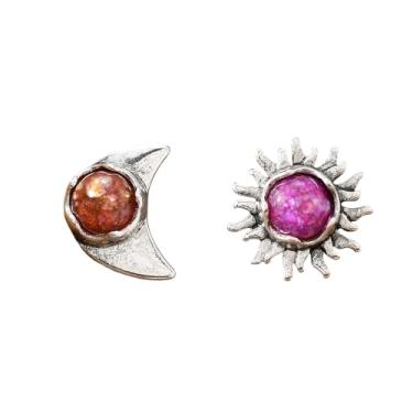 Imagem de Brincos femininos vintage com estrela e lua, banhado a prata, boho, azul, marrom, rosa, pedra de nascimento redonda, cartilagem, tragus, hipoalergênico, aniversário, Natal, casamento, joias para