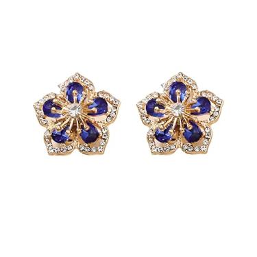 Imagem de QLUYCKW Brincos de flor de cristal, boêmio, vintage, elegante, dourado, strass, pétala, festa de casamento, formatura, bijuteria para mulheres, presente de aniversário, Zinco, Zircônia cúbica