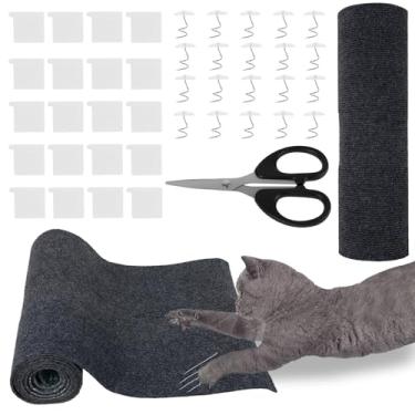 Imagem de 2 peças 199.9 cm x 40.1 cm Trimmable Cat Scratching Post Carpete autoadesivo resistente com acessórios de instalação para ambiente interno (cinza escuro, 2)