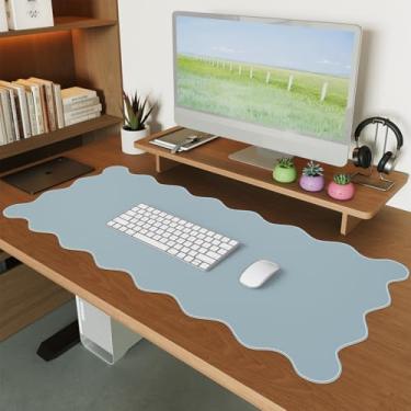 Imagem de iCasso Mouse pad de couro, extra grande para mesa, capa de mesa de poliuretano impermeável, tapete de teclado recortado fofo para mulheres e meninas, tapete de computador antiderrapante para