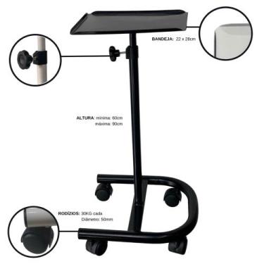 Imagem de Mesa Carrinho Suporte para Vapor de Ozônio - Prática, Preto