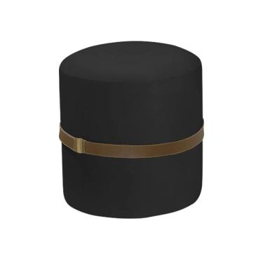 Imagem de Puff Decorativo Redondo Old Com Cinto Estofado Veludo Preto