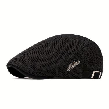 Imagem de Boina Masculina Leve E Respirável Em Malha Boné Retrô Britânico Ajustável Preto