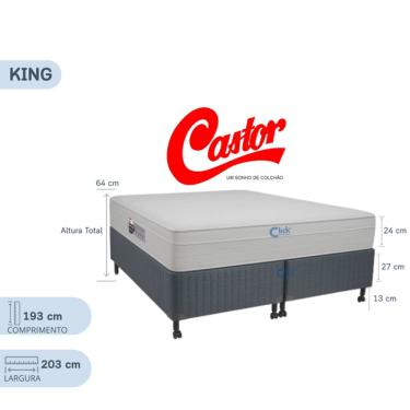 Imagem de Conjunto King Size Castor Colchão Class New Tecnopedic One Face + Base Box Silver Star Cinza 193x203x64