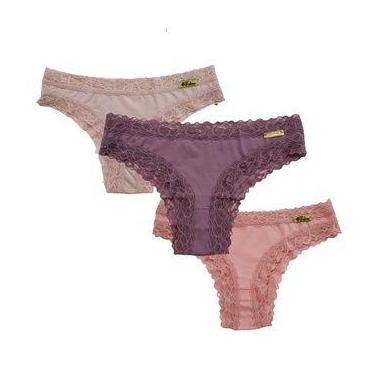 Imagem de Kit 3 Calcinha Renda Conforto Alta Qualidade em Microfibra Lingerie Mo
