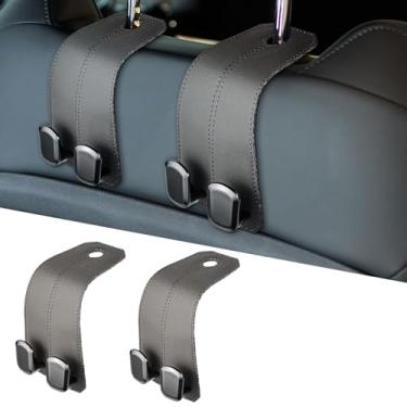 Imagem de ongfuwu 2 ganchos de encosto de cabeça para assento de carro, gancho de couro para carros, suporte de bolsa de carro para bolsa de compras, bolsa de mão, guarda-chuva, organizador de encosto de cabeça