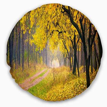 Imagem de Foto de paisagem da floresta outono amarelo brilhante Designart sala de estar, sofá, almofada de alta qualidade + capa de almofada impressa em ambos os lados 40 cm
