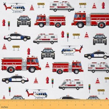 Imagem de Jejeloiu Tecido de carro de polícia por The Yard tecido de estofamento de caminhão de bombeiros ambulância à prova d'água decoração interna ao ar livre para projetos de artesanato de costura DIY 1