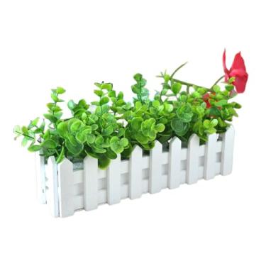 Imagem de Wswqop Planta artificial com flores, planta falsa em vaso em cerca de estacas, peça central de mesa para, Eucalipto
