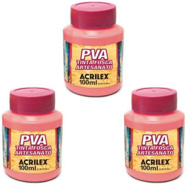 Imagem de Kit Tinta Fosca Artesanato PVA Rosa Chá 3x 100ml Acrilex