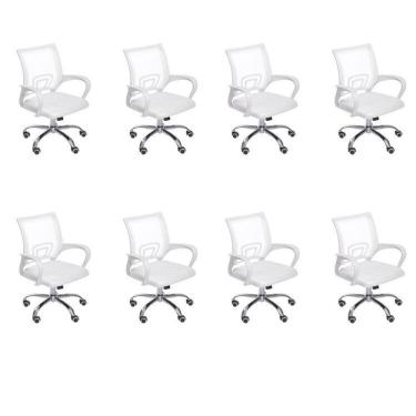 Imagem de Kit 8 Cadeiras para Escritório Diretor Tela Mesh com Relax Tok 3310 Branco