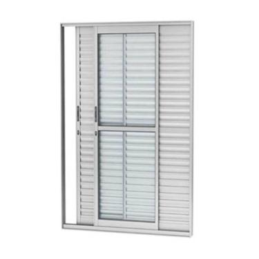 Imagem de Porta Balcão 3 Folhas Aluminio Brilhante C/Fechadura 2,10x1,50