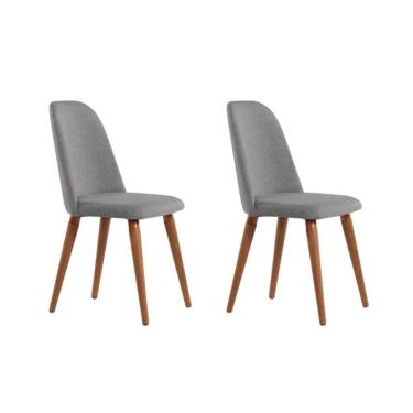 Imagem de Kit com 2 Cadeiras de Madeira Maciça Estofada New Drop - Natural c/ Linho Cinza - Cobre