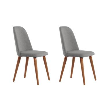 Imagem de Kit com 2 Cadeiras de Madeira Maciça Estofada New Drop - Natural c/ Linho Cinza - Cobre