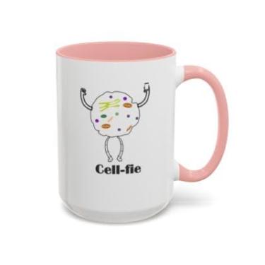 Imagem de SpreadPassion Caneca de café de ciência engraçada Cell-fie – Trocadilho celular de biologia – Caneca com detalhes de cerâmica para amantes da ciência, biólogos, professores e estudantes (rosa, 425 g)