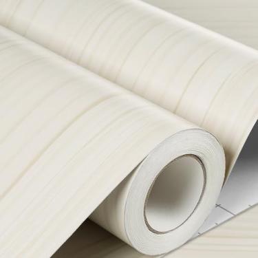 Imagem de Stickyart Papel de contato de madeira creme para bancadas à prova d'água papel de parede de madeira bege autoadesivo papel de contato de madeira moderno papel de parede decorativo removível para