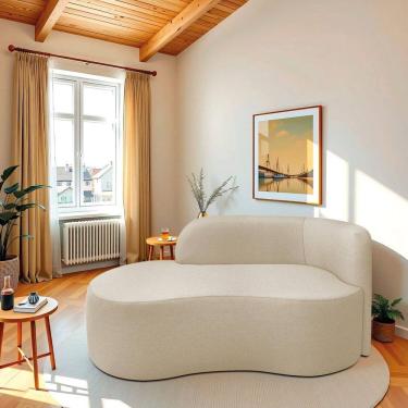Imagem de Recamier Curvo Orgânico 160cm 2 Lugares Lado Esquerdo para Sala ou Quarto Bouclé Japão Bege