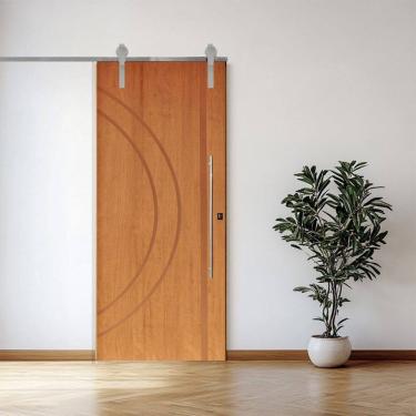 Imagem de Porta Correr 10 Trilhos Soft Aparente Puxador Tubo 80cm 110x210cm Esquerdo Concept Rodam