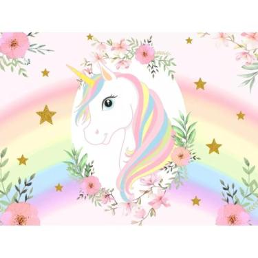 Imagem de Painel De Lona Unicórnio Flores - Fabrika De Festa, 100x070cm