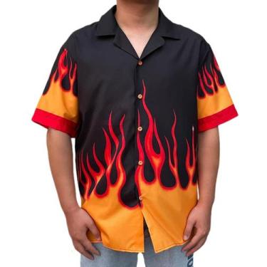 Imagem de Camisa YEMOCILE Flame Button Down, manga curta, grande, unissex