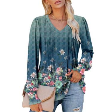 Imagem de Blusa túnica ROSELINLIN, manga comprida, solta, decote Henley, mulher