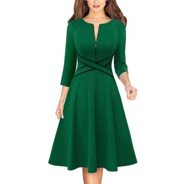 Imagem de Vestido VFSHOW 2024 Fall Work Business com zíper frontal verde