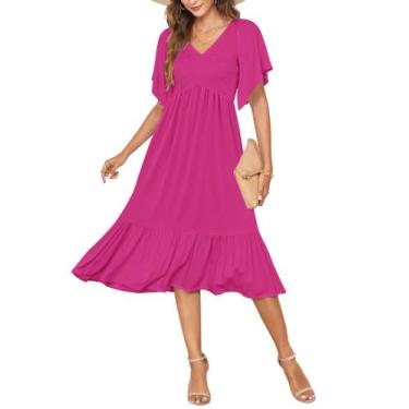 Imagem de Vestido de verão AUSELILY feminino com decote em V, manga curta, rosa 