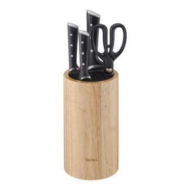 Imagem de Kit de Facas Tefal com 3 Peças + Tesoura + Cepo Ice Force, Aço Inox Resfriado Alemão, Cabo Ergonômico e Corte Preciso