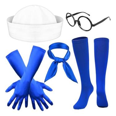 Imagem de Rrlihjgu Traje De Marinheiro Feminino | Acessórios Para Festas De Halloween De Marinheiro | Lenço Elegante Chapéu Meias | Para Festas Náuticas Aniversário Natal Cosplay