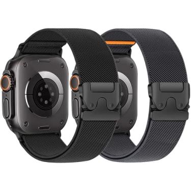 Imagem de Pulseiras elásticas para Apple Watch Ultra/2 de 49 mm, 46 mm, 45 mm, 44 mm, 42 mm, 41 mm, 40 mm, 38 mm, masculina e feminina, pulseira trançada de nylon larga e tecido correa para Apple Watch séries