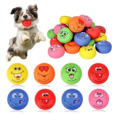 Imagem de Breffima 12 peças de brinquedos sorridentes inspiradores para rosto de cachorro com bola de borracha de látex, emoticon, brinquedos de mastigar interativos para amantes de filhotes, presente para