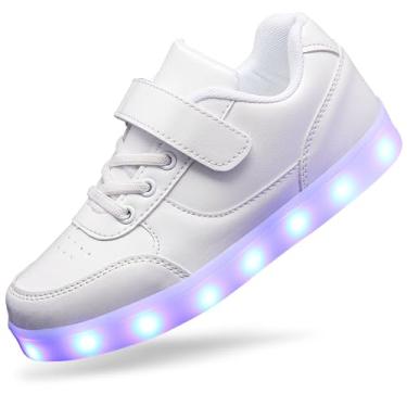 Imagem de Tênis infantil com luz de LED para meninos e meninas, com carregamento USB, piscando, tênis de cano alto, Dwhite, 16