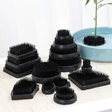 Imagem de Arranjo de flores essencial preto Kenzan sapo floral inoxidável redondo metal Ikebana base de agulha floral ferramentas fixas (extra denso, D70mm)