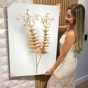 Imagem de Quadro Decorativo Canvas Flores Brancas e Douradas Vertical (CAN1225)