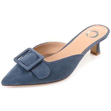 Imagem de Journee Collection Womens Vianna Wide Width Kitten Heel Mules Pointed Toe Pumps Blue 9 Wide Womens US