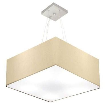 Imagem de Lustre Pendente Quadrado Vivare Md-4006 Cúpula Em Tecido 21/50x50cm - Bivolt Algodão-crú 127/220v