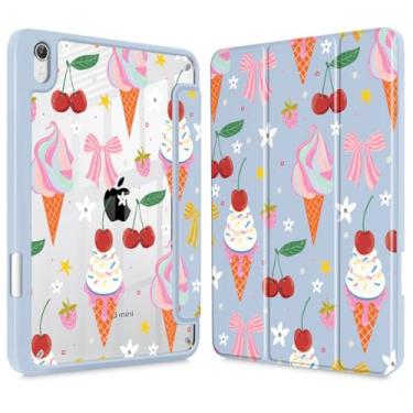 Imagem de Lepeoac Capa fina para iPad mini 7 (A17 Pro, 7ª geração) 2024/iPad mini 6 (6ª geração) 8,3 polegadas, [suporte de lápis embutido] capa traseira transparente + despertar/hibernar automaticamente, laços