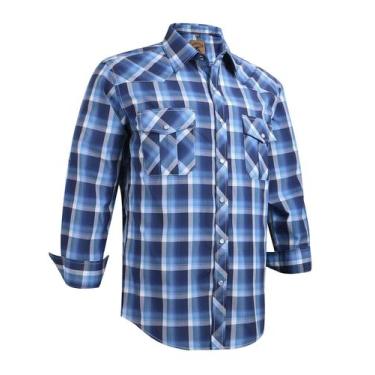 Imagem de Camisa masculina COEVALS CLUB Western Cowboy xadrez azul trabalho M