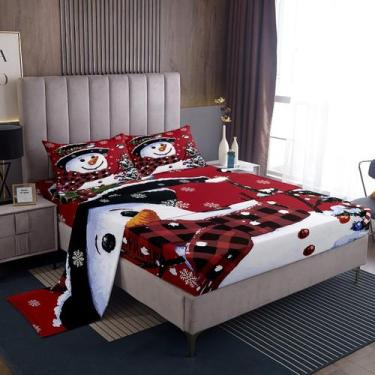 Imagem de Conjunto de roupa de cama Feelyou Kids Christmas Xmas Snowman Twin Siz