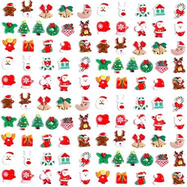 Imagem de 100pcs Christmas Slime Flatback Charms, Assorted Craft Resin Ornaments Miniature Ornaments Set, Santa Snowman Tree Bell Resin Decoration for Craft Making, Ornament Scrapbooking DIY Crafts