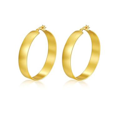 Imagem de Lansora Brincos de argola grossa banhados a ouro leve click-top grande redondo brincos minimalistas para mulheres e homens 30/40/50/60 mm, Cobre, Sem pedra preciosa