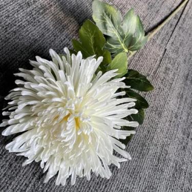 Imagem de Crisântemo de dragão artificial de seda - Flor artificial realista, decoração de mesa para quarto/sala de estar, ideal para decoração de Natal (1 peça/4)