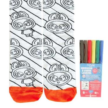 Imagem de Par de Meias Divertidas Colorir Pintar Duck Goods + 6 Cores Canetinha 