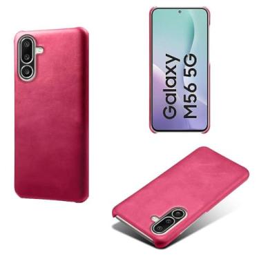 Imagem de Capa para Samsung Galaxy M56 5G,Proteção contra quedas,Casca de volta de cor sólida simples,Design de couro de imitação de plástico-Rose